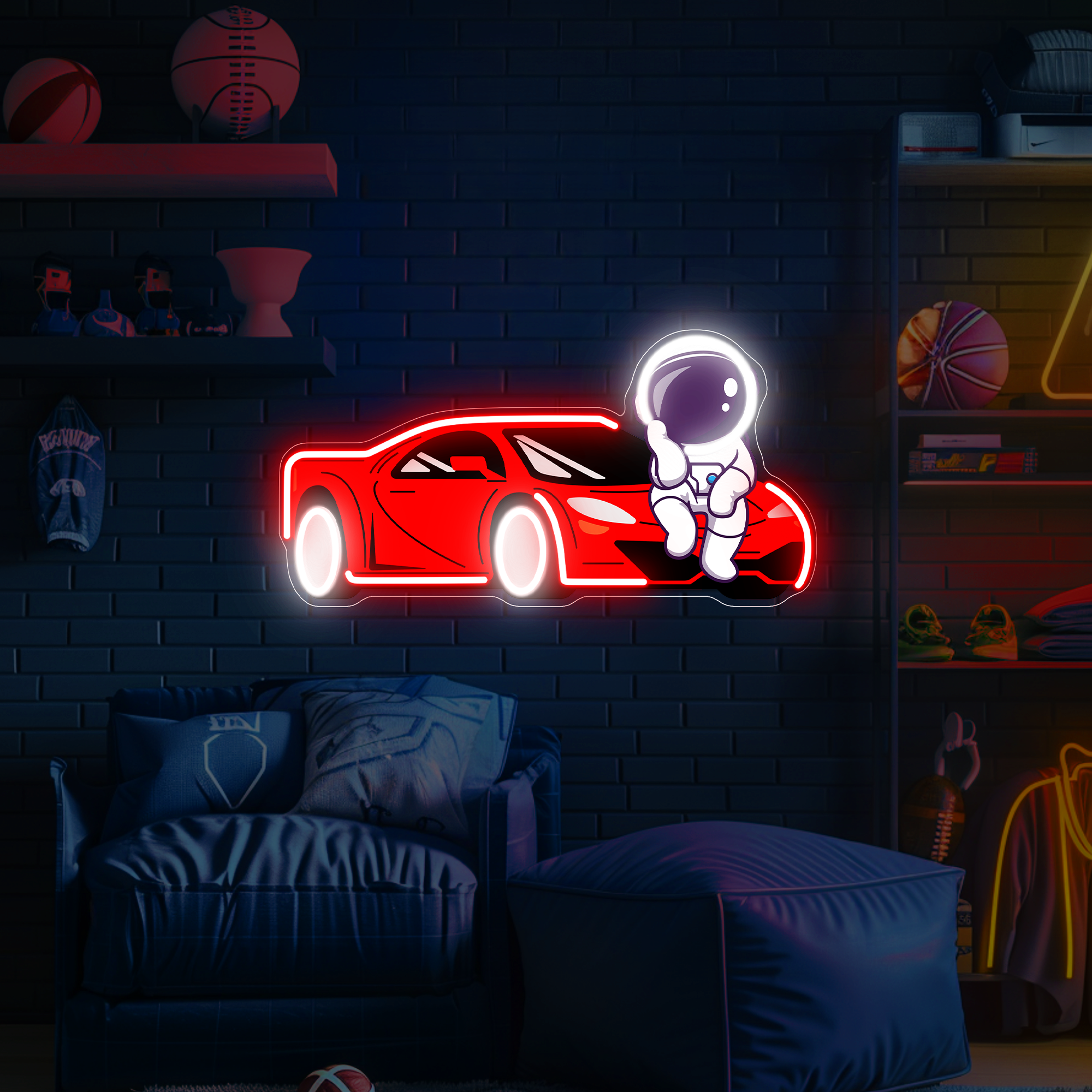 Astronaut With Car UV Neon Sign