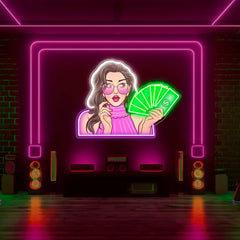 Girl with Money UV Neon Sign