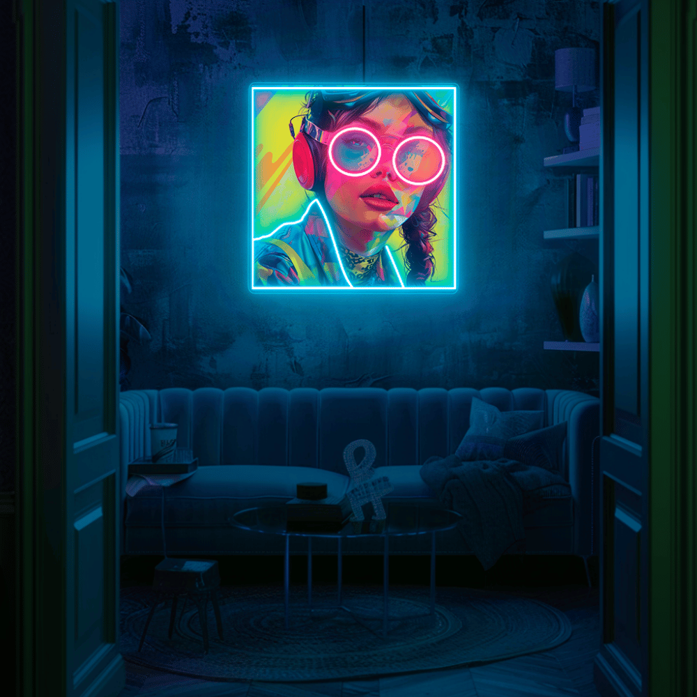 Girl with Glasses UV Neon Sign