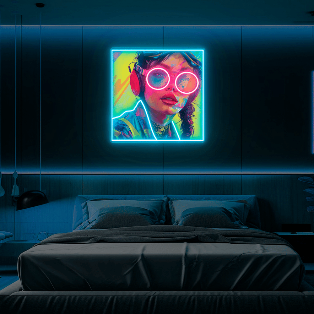 Girl with Glasses UV Neon Sign