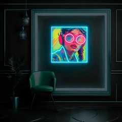 Girl with Glasses UV Neon Sign